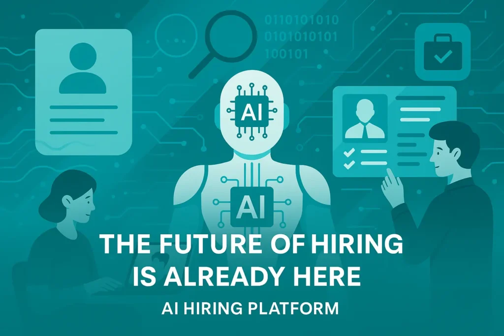 AI transforming recruitment in 2025, featuring abstract visuals of technology and hiring . The Future of Hiring Is Already Here